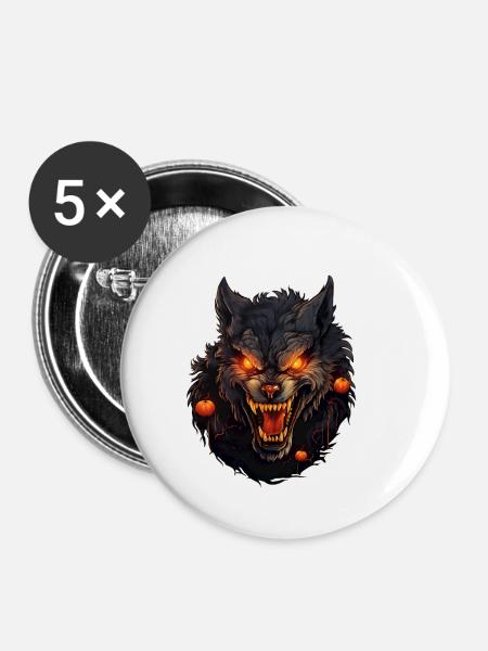 Werwolf mit Halloween - Buttons klein 25 mm (5er Pack) - Weiß