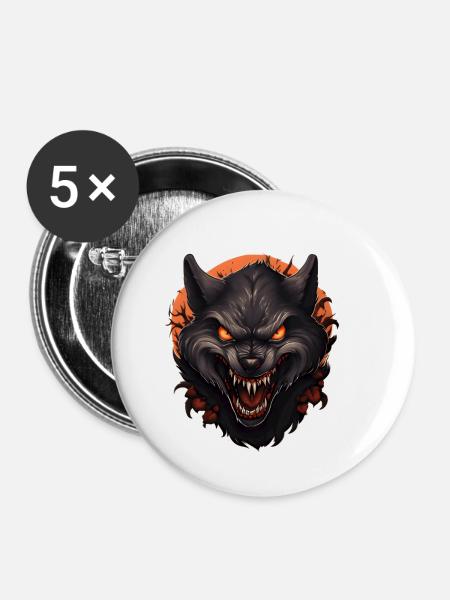 Halloween Werwolf - Buttons klein 25 mm (5er Pack) - Weiß