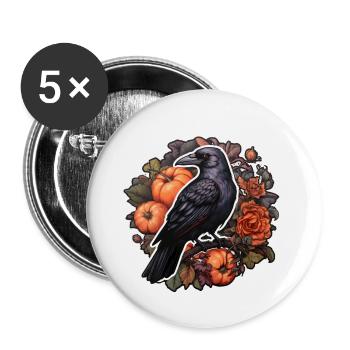 Krähe Halloween Herbst Kürbis Rosen - Buttons klein 25 mm (5er Pack) - Weiß - Vorne
