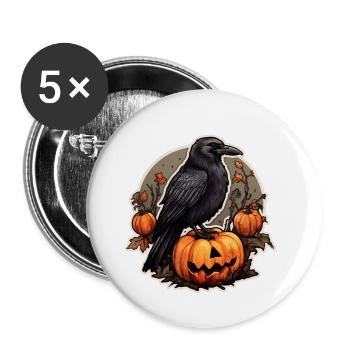 Halloween Rabe mit Kürbis - Buttons klein 25 mm (5er Pack) - Weiß - Vorne