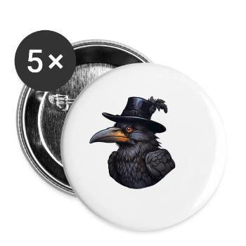 Krähe mit Hut halloween - Buttons klein 25 mm (5er Pack) - Weiß - Vorne