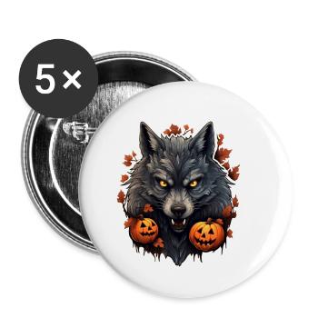 Halloween Wolf mit Kürbis - Buttons klein 25 mm (5er Pack) - Weiß - Vorne