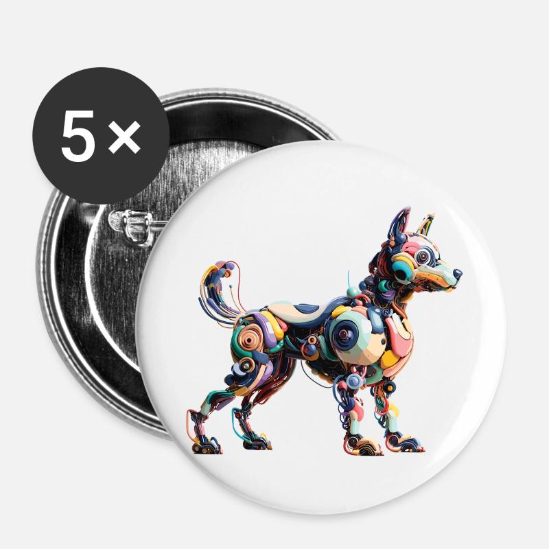 Farbenfroher abstrakter Roboterhund - Buttons klein 25 mm (5er Pack) - Weiß