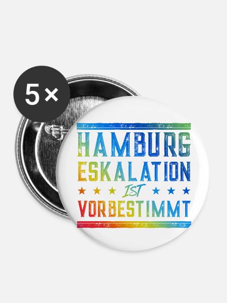 Hamburg Eskalation - Buttons klein 25 mm (5er Pack) - Weiß