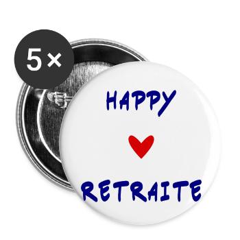 RETRAITE. BONNE RETRAITE. JOYEUSE RETRAITE. COEUR - Lot de 5 petits badges (25 mm) - blanc - Devant