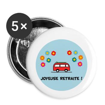 RETRAITE. BONNE RETRAITE. JOYEUSE RETRAITE. COEUR - Lot de 5 petits badges (25 mm) - blanc - Devant