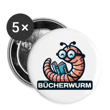 Bücherwurm (Lectorius bibliophagus) liest gerne - Buttons klein 25 mm (5er Pack) - Weiß - Vorne