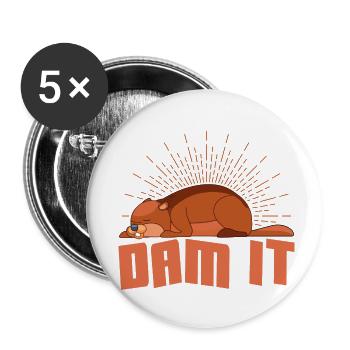Dam It Animal Beaver Rodent - Buttons small 1''/25 mm (5-pack) - white - Front