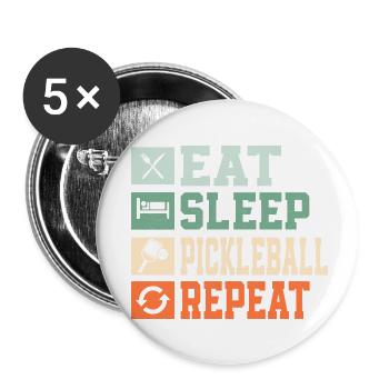 Eat Sleep Pickleball Repeat Paddle Racket Player - Buttons small 1''/25 mm (5-pack) - white - Front