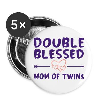Twin Mom Life Double - Buttons small 1''/25 mm (5-pack) - white - Front