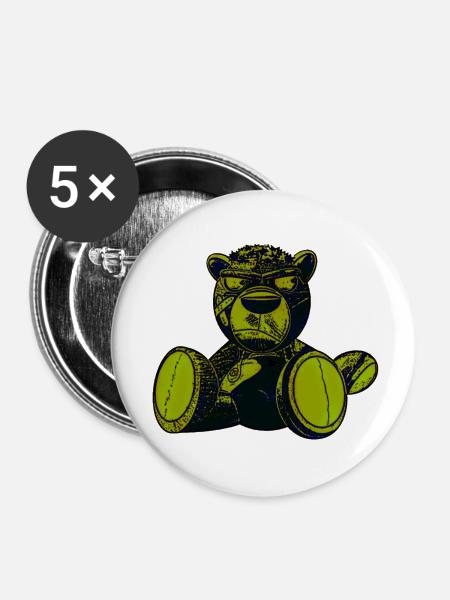 Creepy Teddy Green - Buttons klein 25 mm (5er Pack) - Weiß