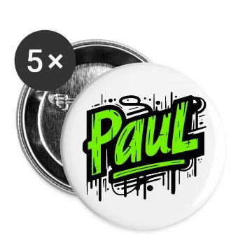 Paul Nom de famille Prénom Graffiti - Lot de 5 petits badges (25 mm) - blanc - Devant