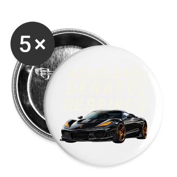 Voiture sport et lettres dynamiques - Lot de 5 petits badges (25 mm) - blanc - Devant