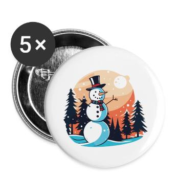 Snowman Christmas Drawing - Buttons small 1''/25 mm (5-pack) - white - Front
