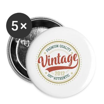 Jahrgang 2012 Retro Jubiläum 2012 - Buttons klein 25 mm (5er Pack) - Weiß - Vorne