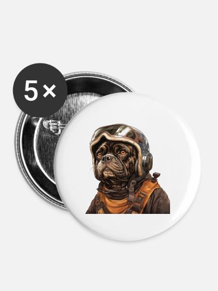 Mops Pilot - Buttons klein 25 mm (5er Pack) - Weiß