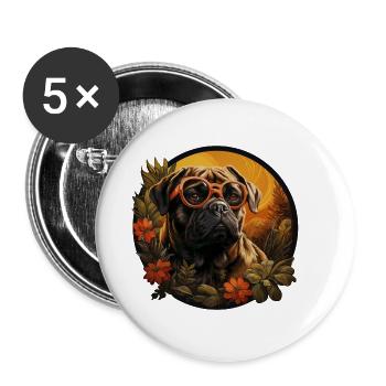 Mops Hawaii Vintage - Buttons klein 25 mm (5er Pack) - Weiß - Vorne