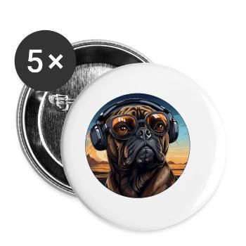 Mops Kopfhörer Sonnenbrille Vintage - Buttons klein 25 mm (5er Pack) - Weiß - Vorne