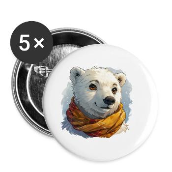 Eisbär mit Schal - Buttons klein 25 mm (5er Pack) - Weiß - Vorne