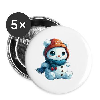 Schneemann für Kinder - Buttons klein 25 mm (5er Pack) - Weiß - Vorne
