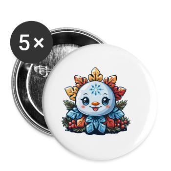 Schneeflocke für Kinder - Buttons klein 25 mm (5er Pack) - Weiß - Vorne