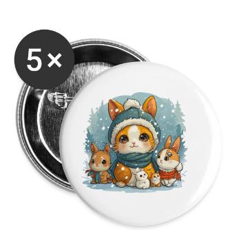 Schnee Hasen Familie - Buttons klein 25 mm (5er Pack) - Weiß - Vorne
