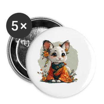 Niedliche Katze im asiatischen Look - Buttons klein 25 mm (5er Pack) - Weiß - Vorne