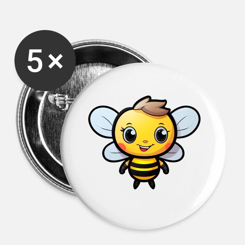 Bee cheerful - Buttons small 1''/25 mm (5-pack) - white