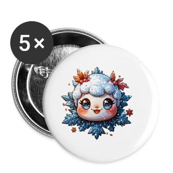 Schneeflocke für Kinder - Buttons klein 25 mm (5er Pack) - Weiß - Vorne