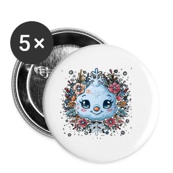 Schneeflocke für Kinder - Buttons klein 25 mm (5er Pack) - Weiß - Vorne