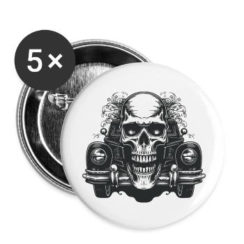 Auto Oldtimer Totenkopf Oldschool Schrauber Car - Buttons klein 25 mm (5er Pack) - Weiß - Vorne