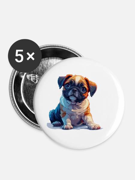 Mops Welpen sitzend - Buttons klein 25 mm (5er Pack) - Weiß