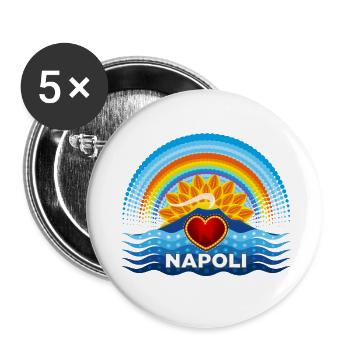 Naples Coeur Vésuve Soleil et Arc-en-ciel - Lot de 5 petits badges (25 mm) - blanc - Devant