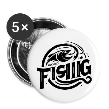 « Élégant Hooked On Fishing Tee - parfait pour l’angle - Lot de 5 petits badges (25 mm) - blanc - Devant