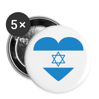 Drapeau coeur d’Israël - Lot de 5 petits badges (25 mm) - blanc - Devant