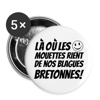blagues bretonnes,cadeaux humoristique,Humour BZH - Lot de 5 petits badges (25 mm) - blanc - Devant