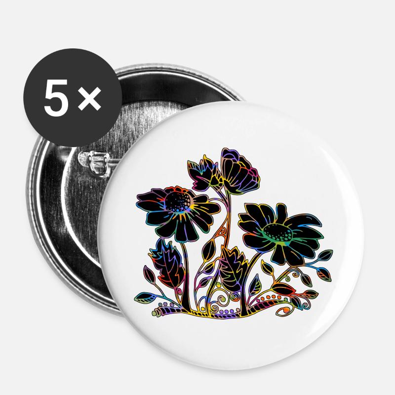 Blomster - Buttons/Badges lille, 25 mm (5-pack) - hvid