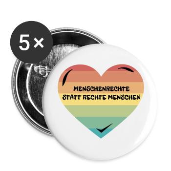 Regenbogen Herz Menschenrechte Demonstration - Buttons klein 25 mm (5er Pack) - Weiß - Vorne