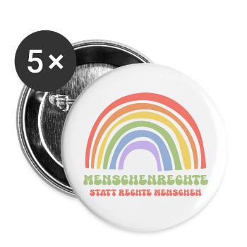 Menschenrechte Regenbogen Demo gegen rechts - Buttons klein 25 mm (5er Pack) - Weiß - Vorne