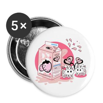 Milkshake à la fraise Carton Rose Drôle Japonais - Lot de 5 petits badges (25 mm) - blanc - Devant