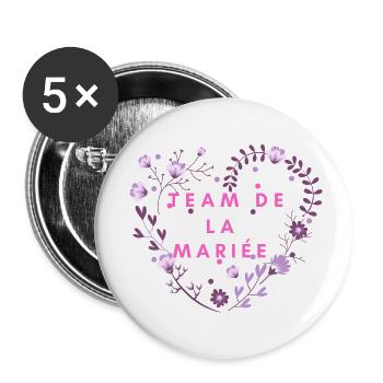 Blumenherz Braut Team - Buttons klein 25 mm (5er Pack) - Weiß - Vorne