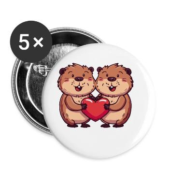 Castor Couple Amoureux Animaux Saint Valentin - Lot de 5 petits badges (25 mm) - blanc - Devant