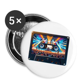 Vintage cassette with concert depiction - Buttons small 1''/25 mm (5-pack) - white - Front