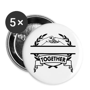 "GEMEINSAM" Handgeste zweier Fäuste - Buttons klein 25 mm (5er Pack) - Weiß - Vorne