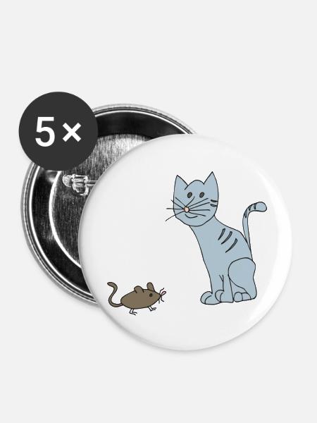 katze und maus - Buttons klein 25 mm (5er Pack) - Weiß