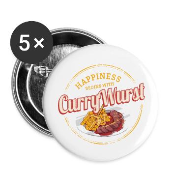 Currywurst Saucisse rétro Frites Bratwurst Vintage - Lot de 5 petits badges (25 mm) - blanc - Devant