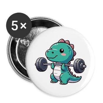 Dino T-Rex Workout Dumbbell Bench Press Design - Buttons small 1''/25 mm (5-pack) - white - Front