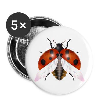 Enchanting Flying Ladybug with Wings - Buttons small 1''/25 mm (5-pack) - white - Front