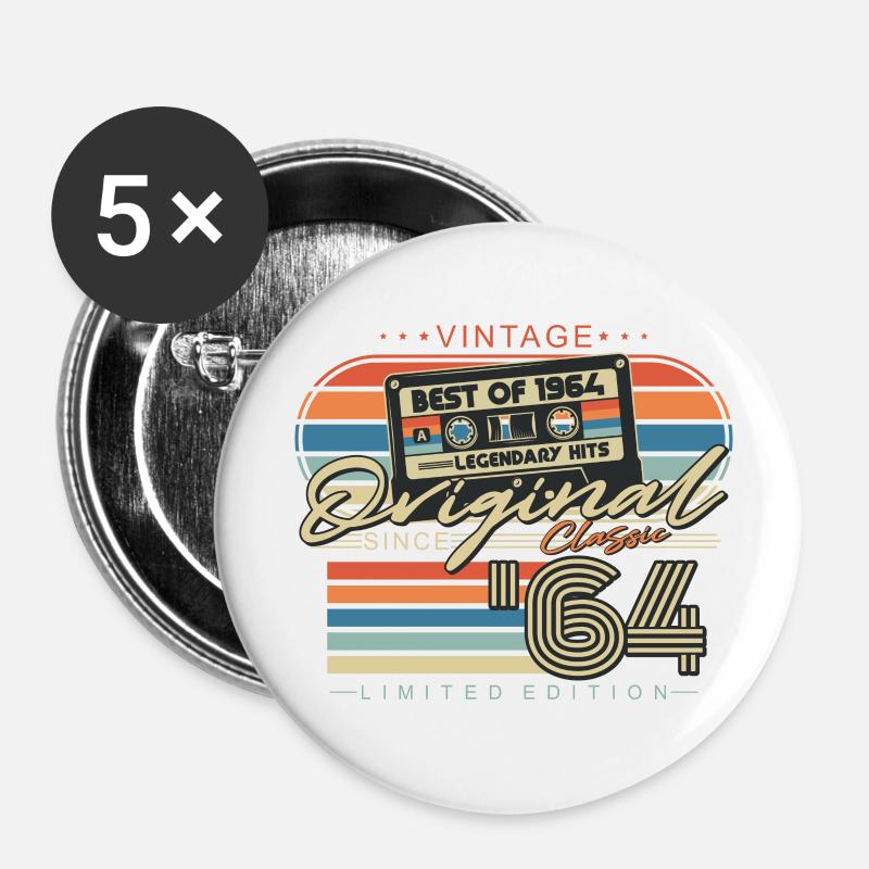 Original 1964 Vintage Birthday Vintage Retro - Buttons small 1''/25 mm (5-pack) - white