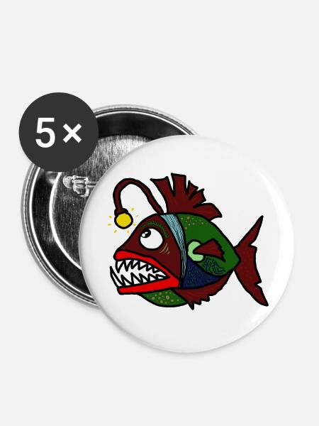 Anglerfisch - Buttons klein 25 mm (5er Pack) - Weiß